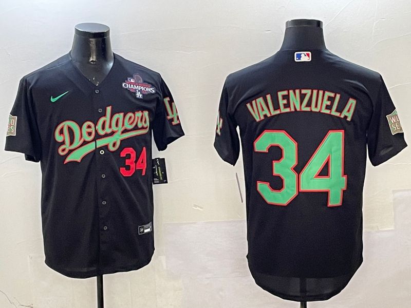 Men Los Angeles Dodgers #34 Valenzuela Black green Fashion 2025 Nike MLB Jersey style 2